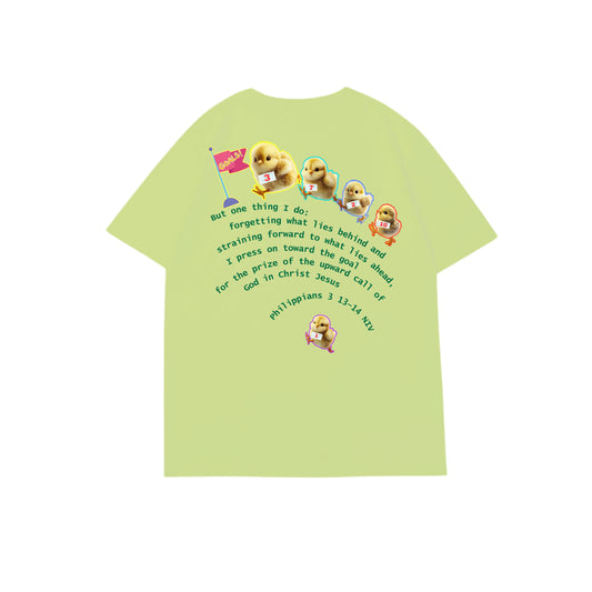 向着標竿直跑小雞圓領短袖T恤 - 果綠色(FG) - 背面