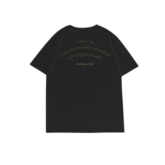 凡勞苦可得安息圓領短袖T恤 - 黑色(BK) - 背面