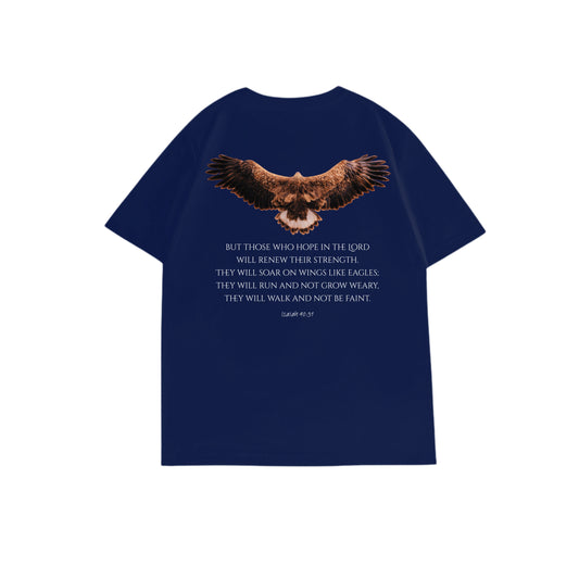 如鷹展翅圓領短袖T恤 - 暗深藍色(NV) - 背面