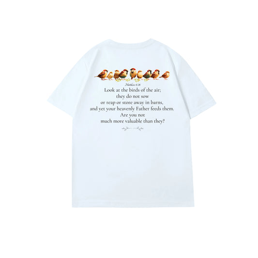 天父的麻雀圓領短袖T恤 - 天藍色(SB) - 背面