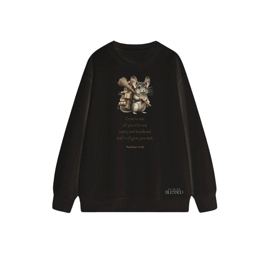 凡勞苦可得安息圓領長袖衛衣 - 黑色(BK) - 正面