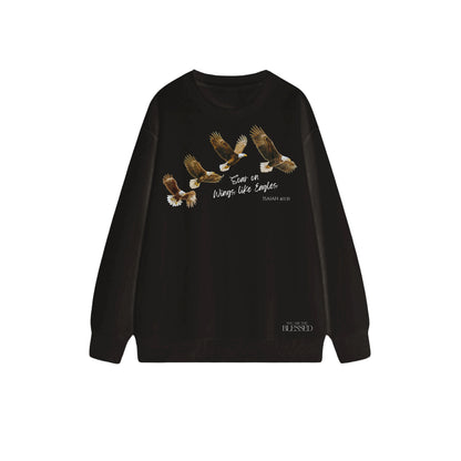 如鷹展翅圓領長袖衛衣 - 黑色(BK) - 正面