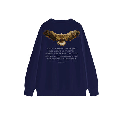 如鷹展翅圓領長袖衛衣 - 暗深藍色(NV) - 背面