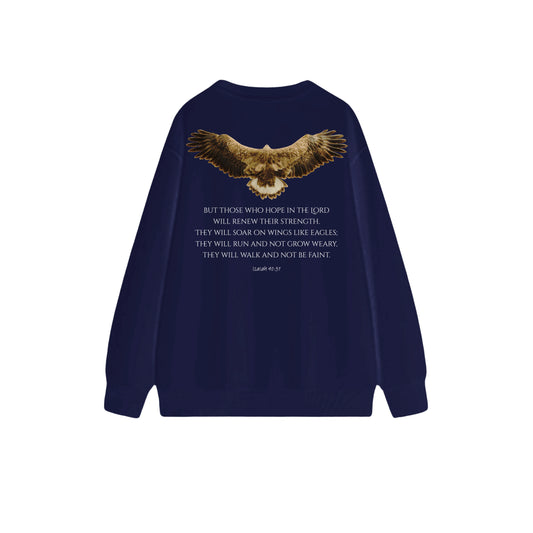 如鷹展翅圓領長袖衛衣 - 暗深藍色(NV) - 背面