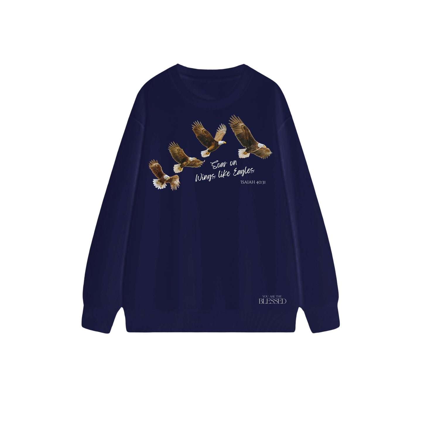 如鷹展翅圓領長袖衛衣 - 暗深藍色(NV) - 正面