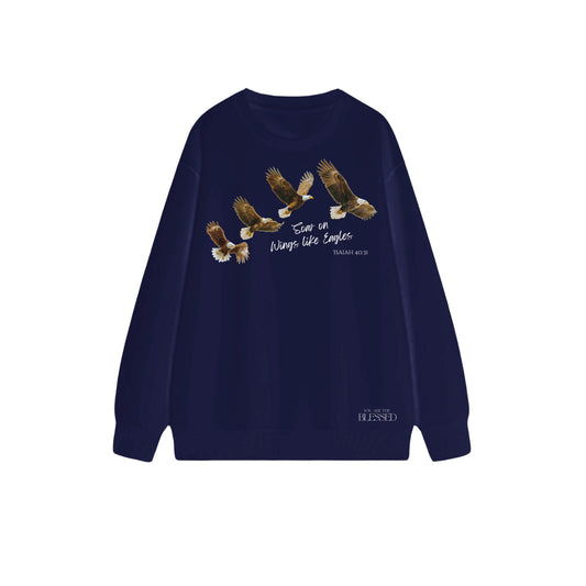 如鷹展翅圓領長袖衛衣 - 暗深藍色(NV) - 正面