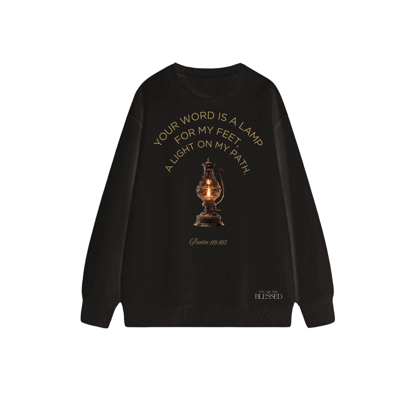 神的話是腳前的燈圓領長袖衛衣 - 黑色(BK) - 正面