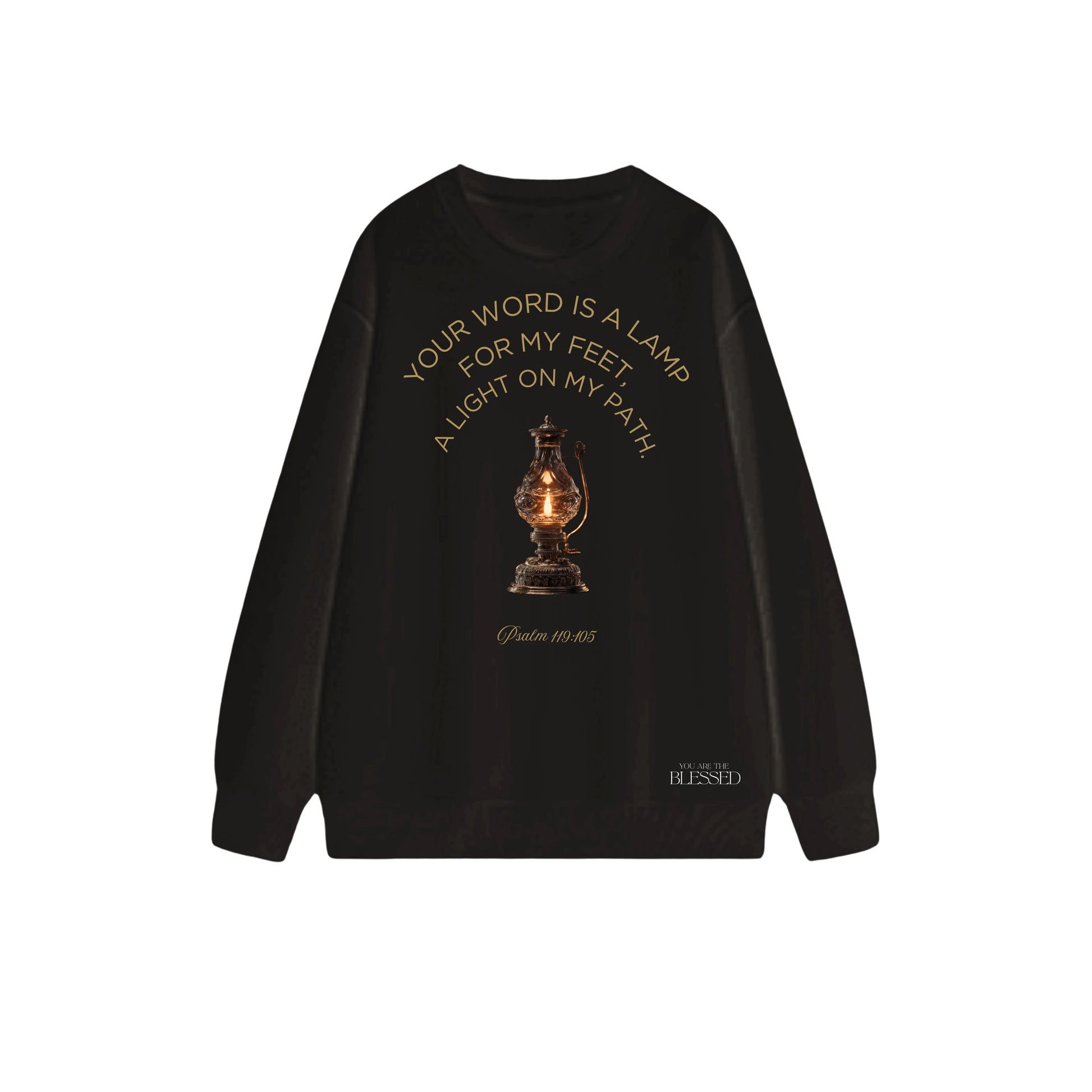 神的話是腳前的燈圓領長袖衛衣 - 黑色(BK) - 正面
