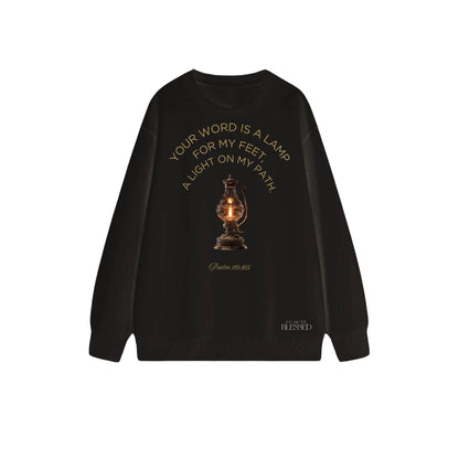 神的話是腳前的燈圓領長袖衛衣 - 黑色(BK) - 正面