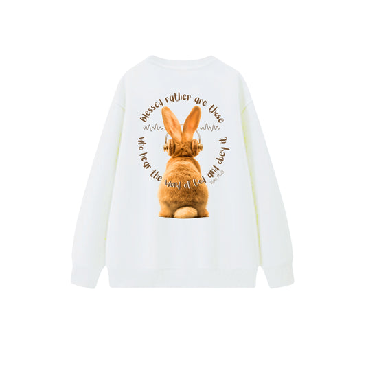 遵主意兔子圓領長袖衛衣 - 白色(WH) - 背面