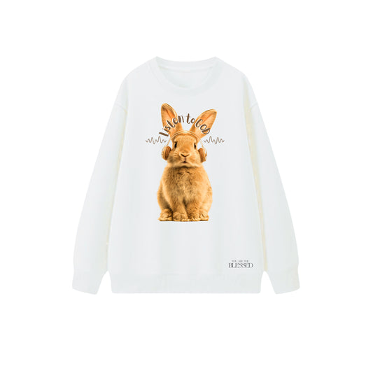 遵主意兔子圓領長袖衛衣 - 白色(WH) - 正面