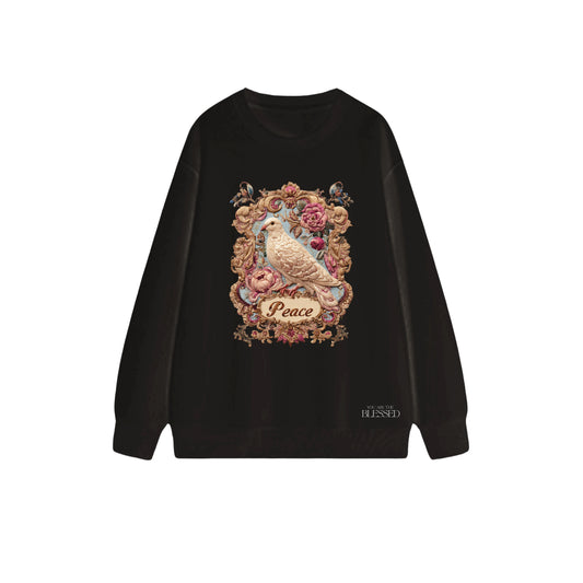 平安鴿子圓領長袖衛衣 - 黑色(BK) - 正面