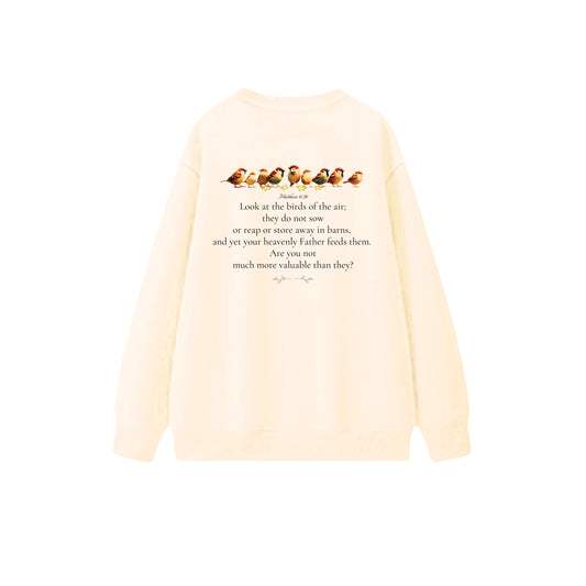 天父的麻雀圓領長袖衛衣- 奶油色(CR) - 背面