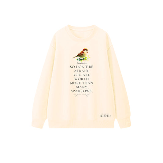 天父的麻雀圓領長袖衛衣 - 奶油色(CR) - 正面